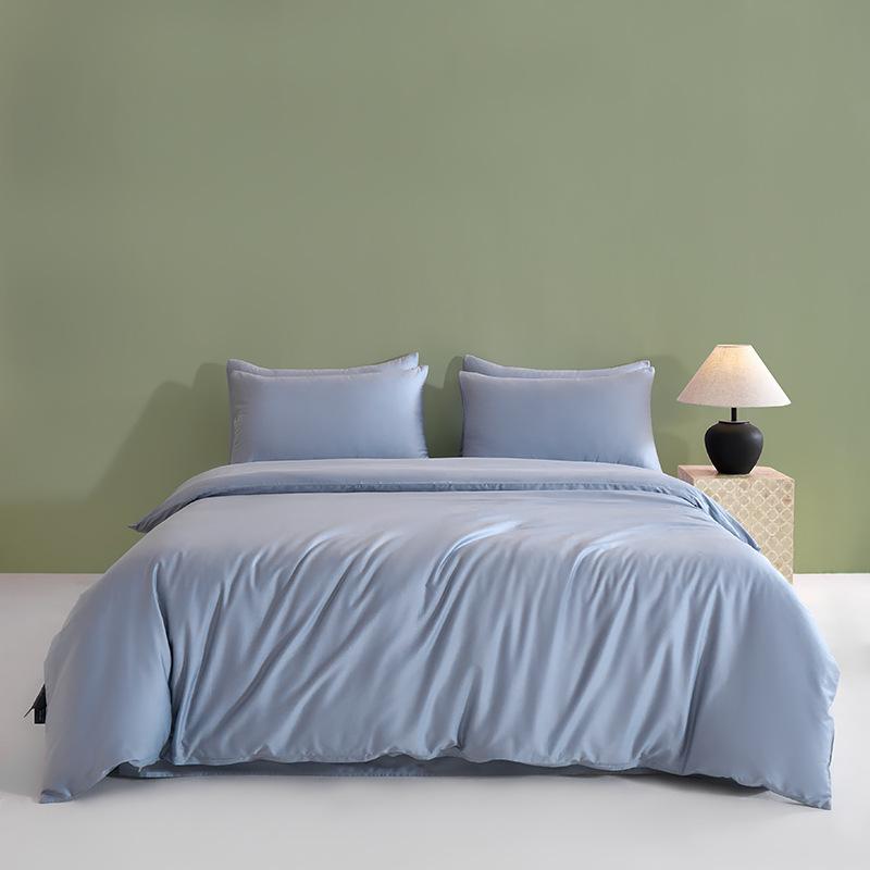 Solid Color 60S Pure Cotton Reactive Print 4-Piece Long-Staple Cotton Bedding Set with Small Black Label