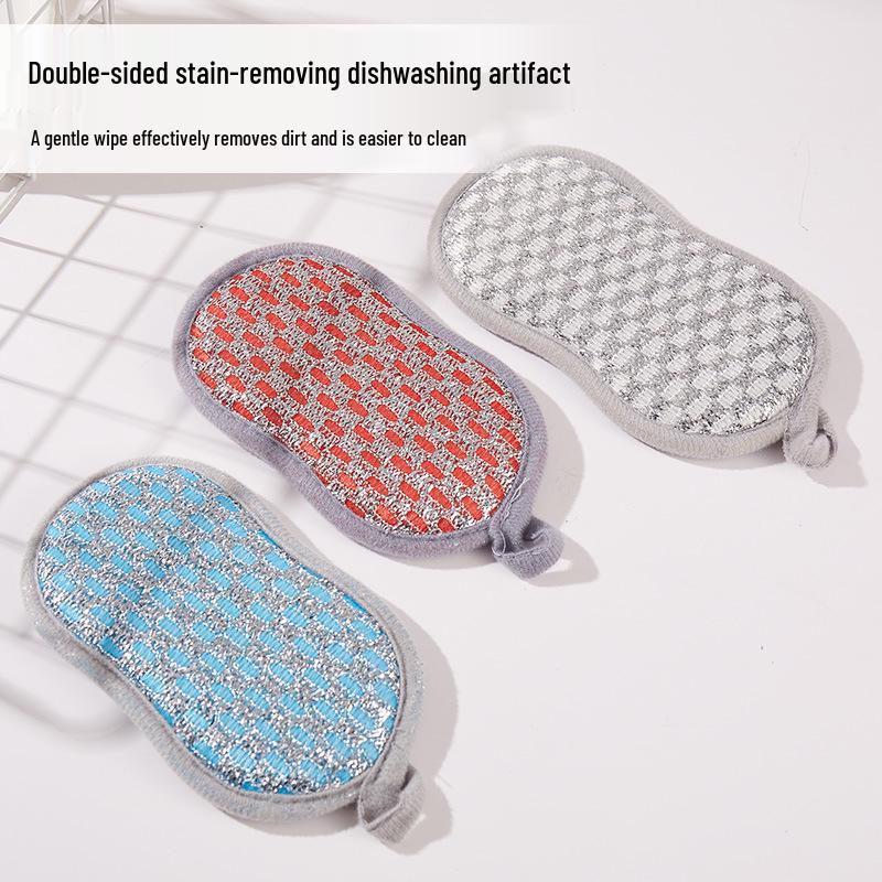 Dual-Sided Kitchen Cleaning Pads: Non-Stick Oil Brush & Steel Wool Sponge for Dishwashing and Household Use