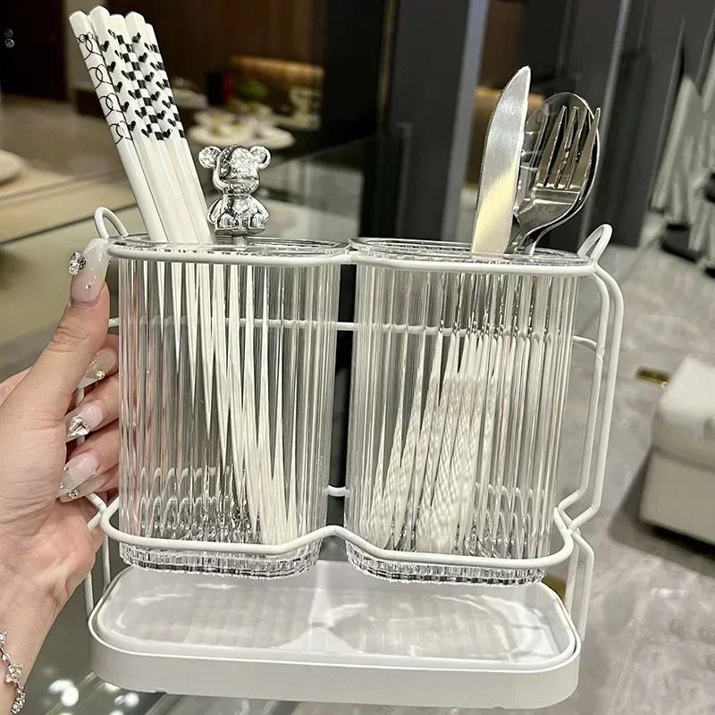 

Kitchen Cutlery Organizer Light Luxury Spoon Chopstick Holder Stainless Steel Utensil Dish Drainer Kitchen Acceesories Organizer