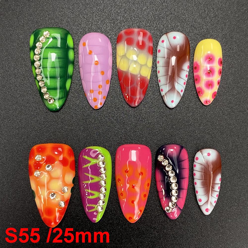 Glossy Hand Paint Thickness Acrylic Handmade Nail Sets 10PCS Multicolor Luxurious Gorgeous UV Gel Carved Artificial Manicure Art
