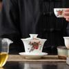 Light luxury imitation hand-painted suet jade porcelain Sancai cover bowl Kung Fu tea set single tea cup tea bowl pure handmade boutique