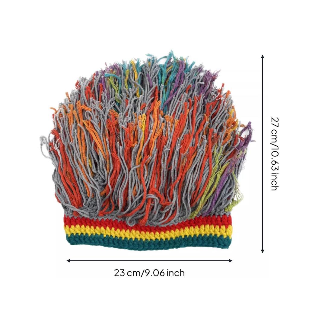 Knitted Beanie with Dangling Yarn Strands Full-Coverage Dread