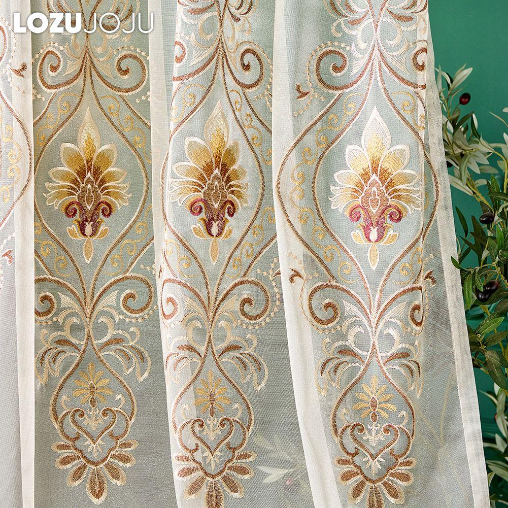 1PC LOZUJOJU European Style High-end Tulle Embroidered Sheer Curtains for Living Room Bedroom Balcony Window Home Decor