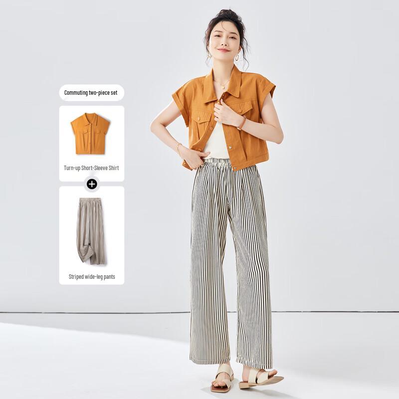 TERRE BLEUE Women s Striped Cotton Two-Piece Set XL