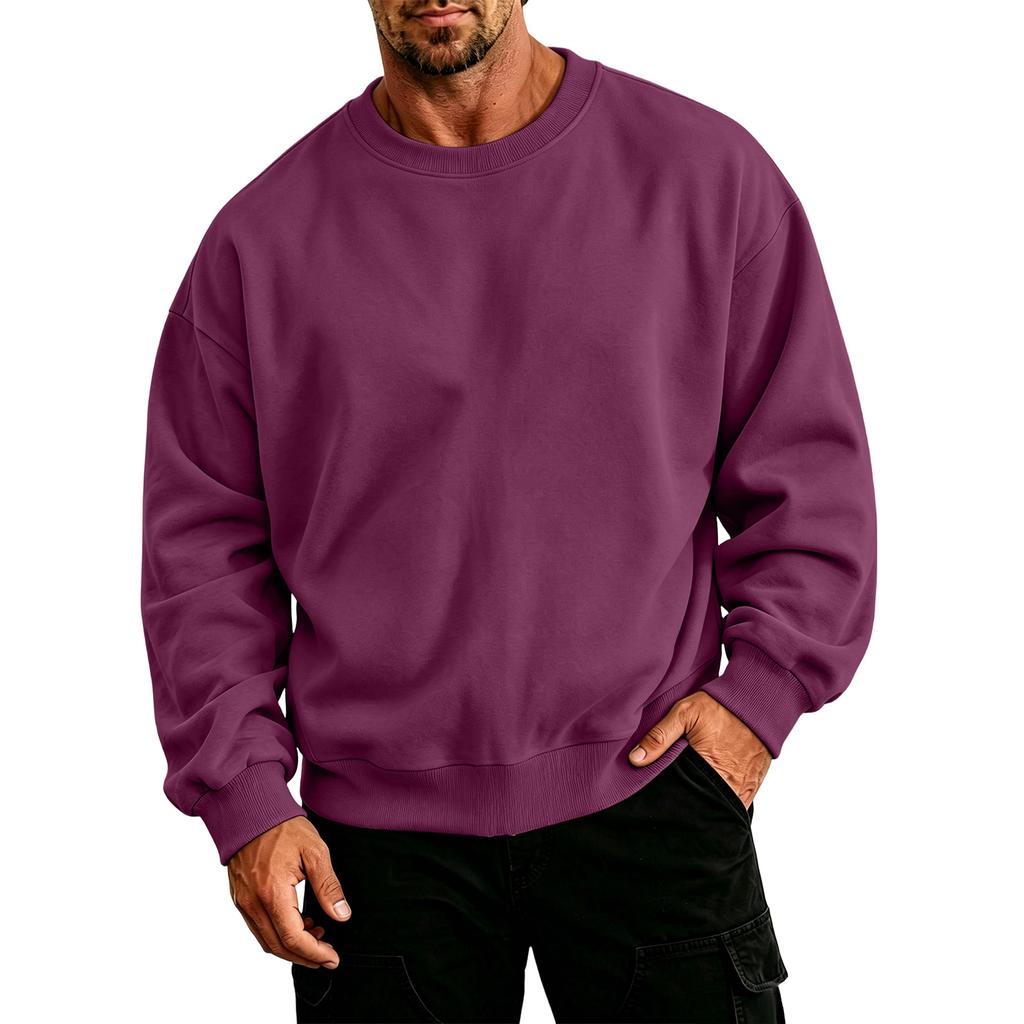 Men's Plus Size Neck Long Sleeve Sweatshirt - Casual Loose Fit Pullover Top for Fall and Winter