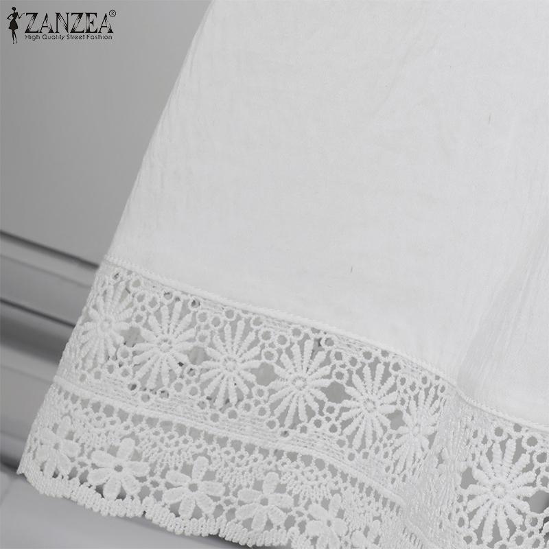 ZANZEA Women Summer Round Neck Trumpet Long Sleeve Lace Dresses