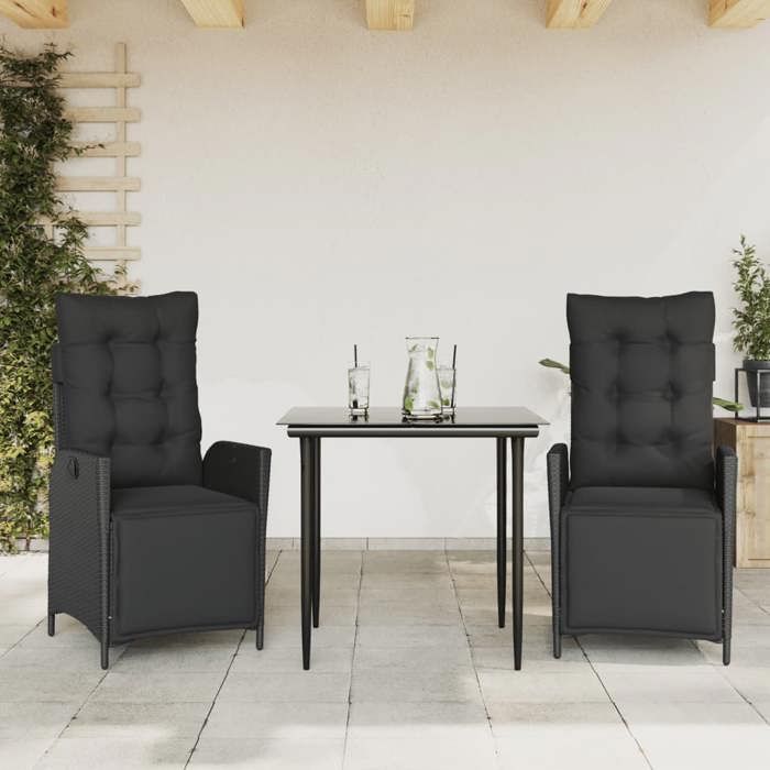 VidaXL Ensemble à Manger de Jardin avec Coussins 3 pcs, Table et Chaises avec Dossier Réglable, Meubles d'Extérieur, 3213392