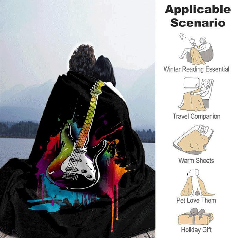 1pc Guitar Printing Lightweight Flannel Blanket, Comfortable and Warm Blanket, for Camping Sofa Bed and Couch Office, Gift