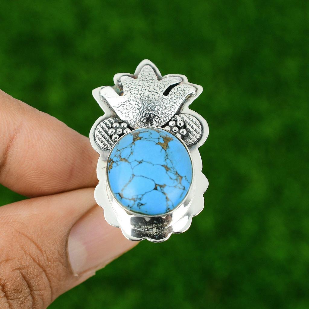 Sterling Silver Oval Natural Tibetan Turquoise Promise Stackable Ring Jewelry