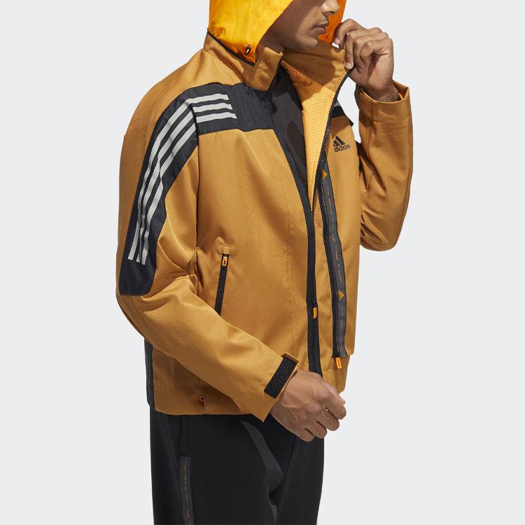 Adidas Logo Stripe Print Hooded Jacket Men Outerwear Wheat-Brown HE9910