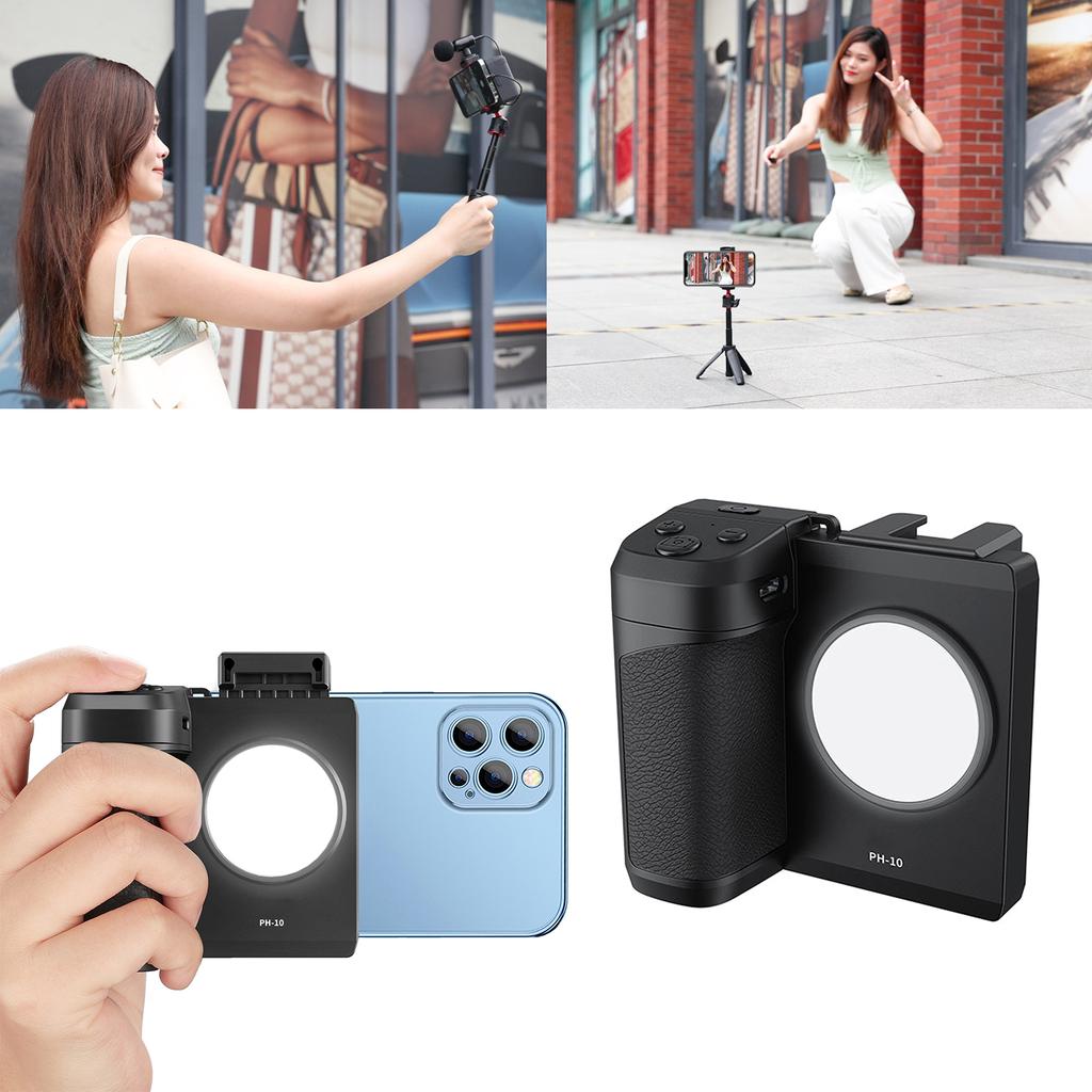 PH-10 Mobilt Handgrepp Trådlöst Telefonhållare Stabilisator för Smartphones Vlogging Selfie Blixtsko