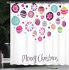 Christmas Shower Curtain,Colorful Graphic Baubles with Retro Snowflake Ornaments Celebration Hand Writing, Cloth Fabric Bathroom