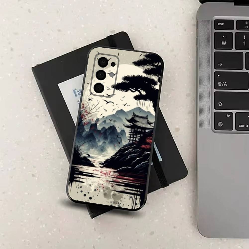 Art Japanese Style For Samsung Galaxy A73,31,Note,72,41,8,9,52,J7,22,71,53,32,Soft Black Silicone Cover Case