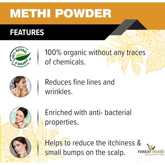 The Forest Herbs Natural Care From Nature 100% Pure Edible Fenugreek Methi Powder 200g For Hair Growth and Skin Care, Eating