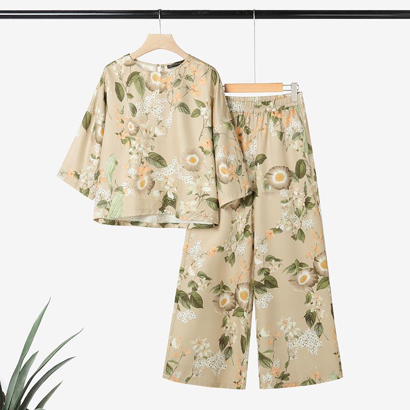 ZANZEA Women 3/4 Sleeve Blouse and Pants Casual Floral Print Two Piece Suit Sets