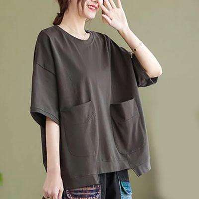 Tricou Femei Bumbac Vară Casual Mărime Mare Larg Gât Rotund Pulover Manșetă Scurtă Topuri
