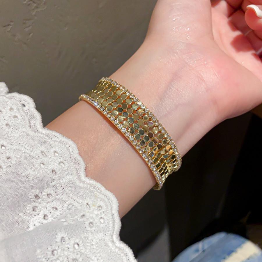 Geometric Zircon Round Multilayer Open Cuff Bracelet For Fashion Women