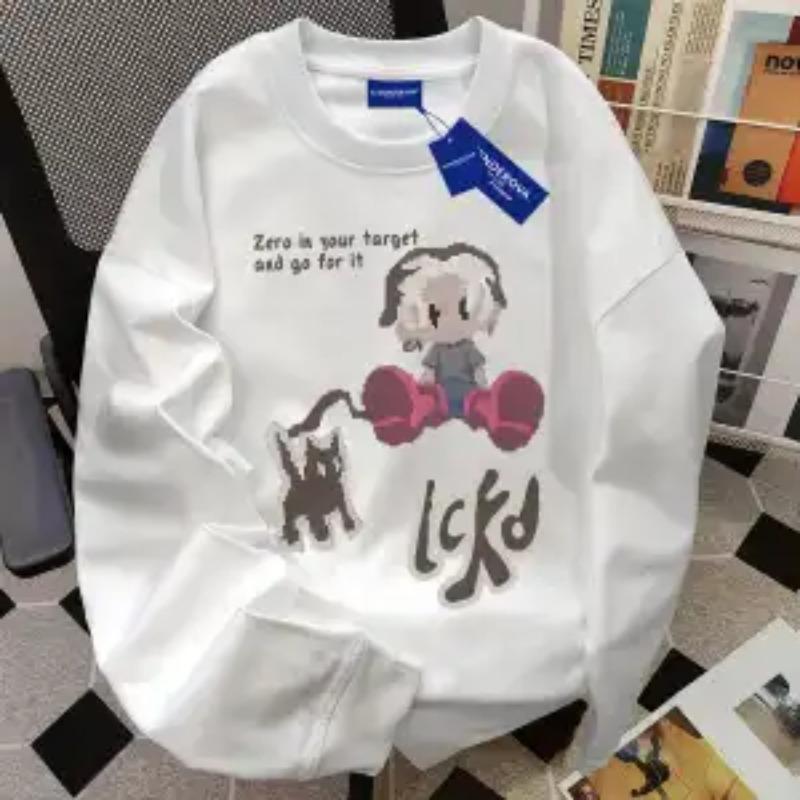 Reines Baumwoll-T-Shirt mit amerikanischem Rundhalsausschnitt, locker, langärmlig für Damen, Herbst, neu, lässig, vielseitiges Design, Oberteil
