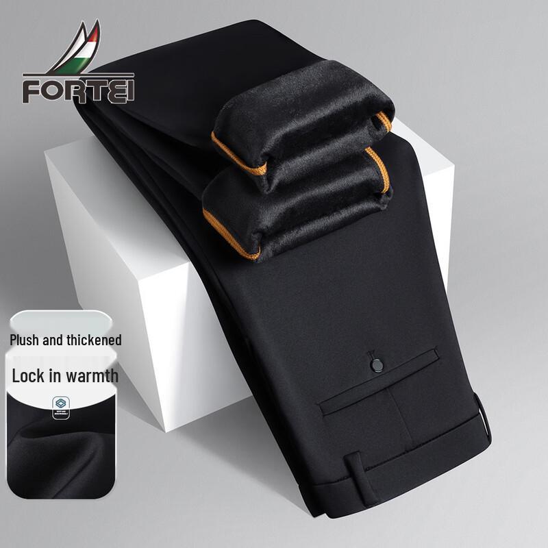 Futing Men s Fleece-Lined Thermal Straight-Leg Business Casual Pants 38