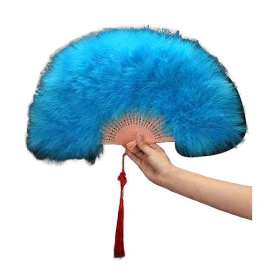 

Винтажный складной веер из перьев, ручной веер для свадебной вечеринки, переносной летний веер, украшение для танцевального представления, аксессуары для вечеринок озеро синий