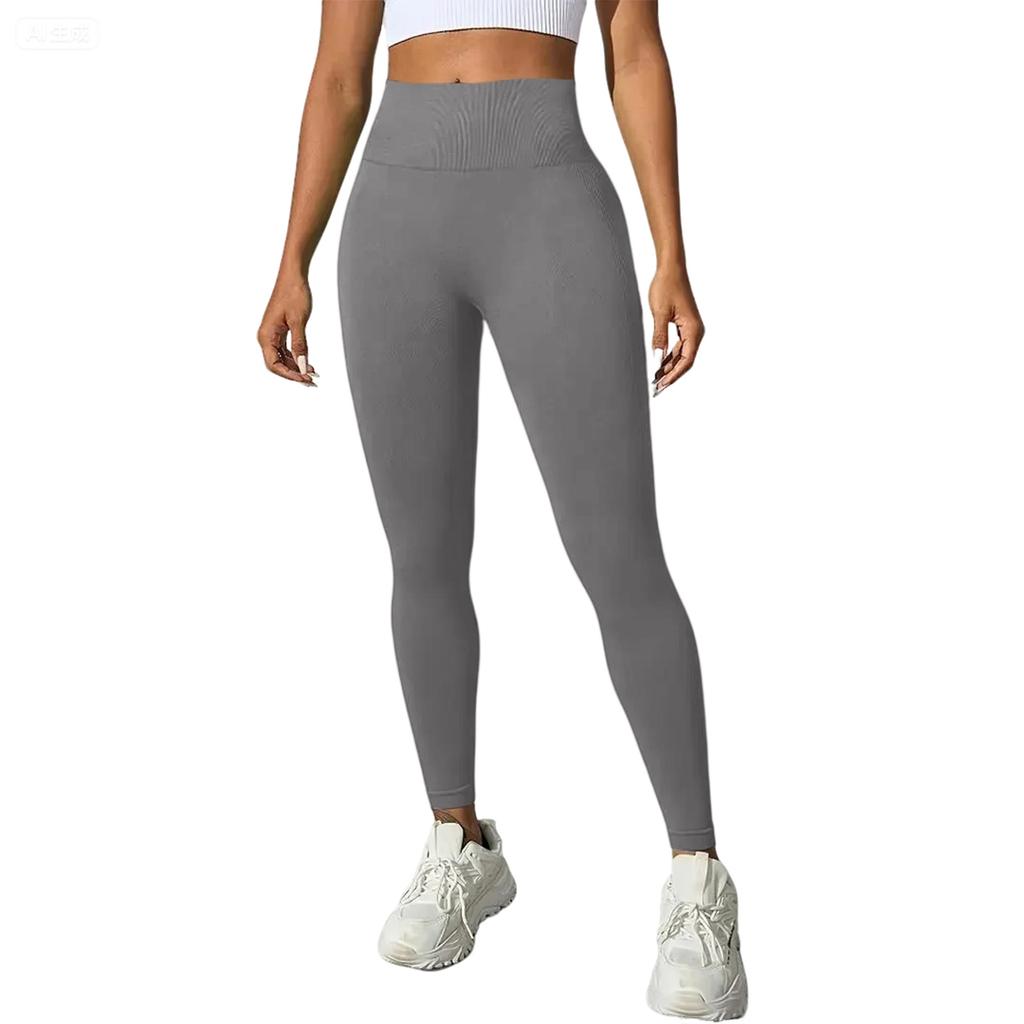 Women's Solid Color Seamless Yoga Pants, High Waist Peach Hip Sports Pants, High Stretch Yoga Clothes, Fitness Pants