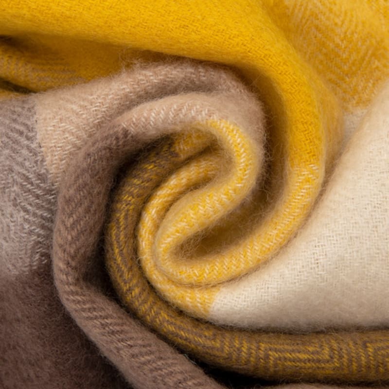 RECLOW RECLOW LAND 100% Cashmere Check Muffler Yellow Brown