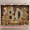 2D Happy 80th Birthday Gold Floral Fireworks Background Cloth 80th Birthday Party Decoration