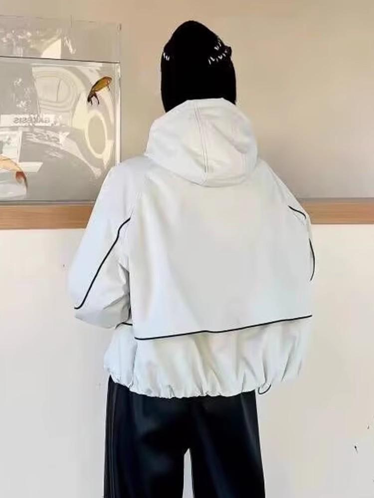 Korean Style Color Block Hooded Windbreaker for Women, 2025 Spring/Autumn, Lightweight Loose Fit Petite Jacket