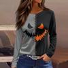 Women's Halloween Print Long Sleeve Round Neck Casual Top with Side Slit