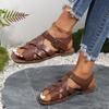 Retro style hand-woven flat-soled sandals women's 2025 summer outer wear new hollowed-out T-buckle Roman sandals