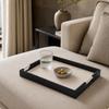 Breakfast Tray Raised Sides Decorative Side Handles Beige S