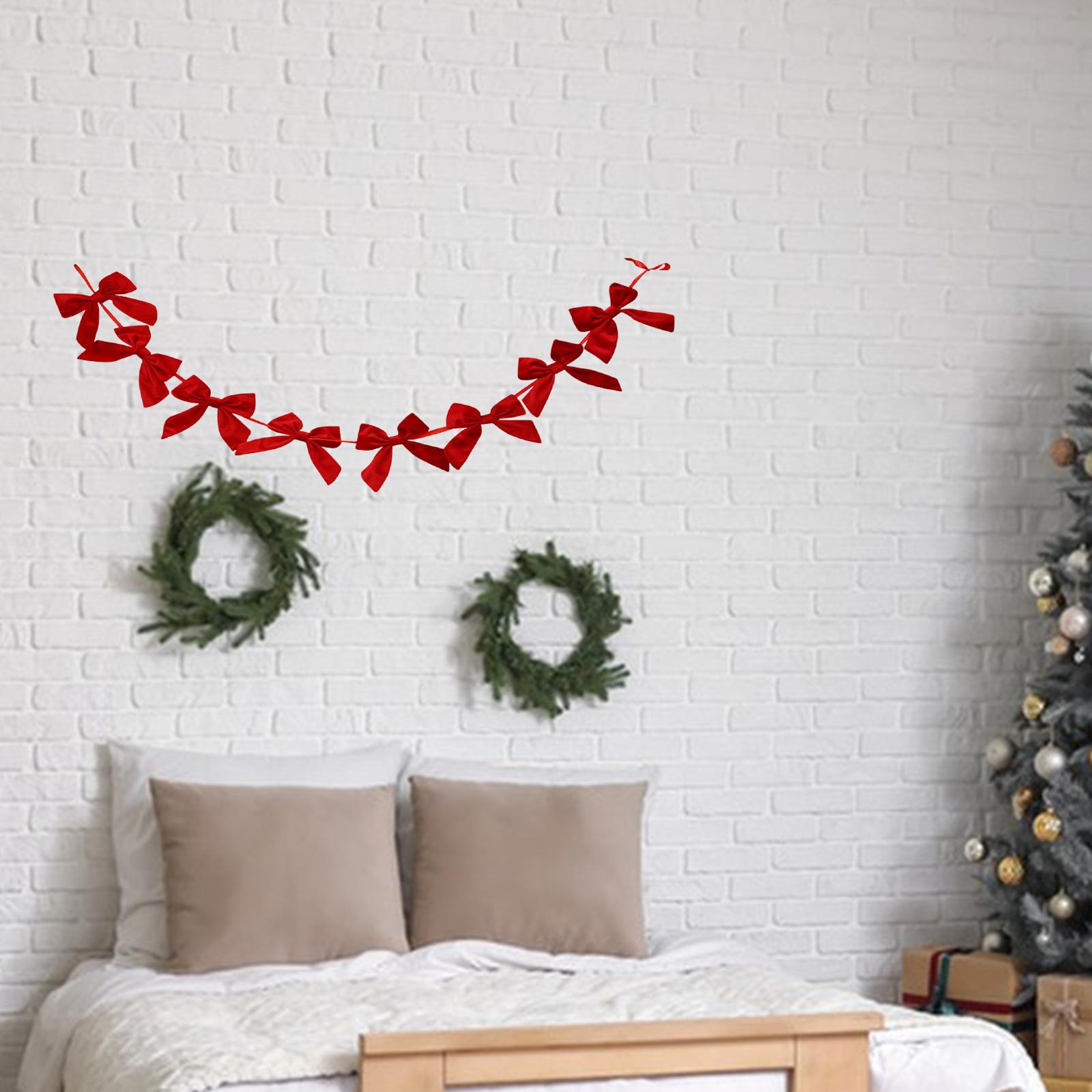 Christmas Velvet Bow Garland Christmas Decoration Xmas Decor Reusable Ornament Bow Garland Banner for Wall Store Bar Holidays