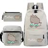 Ensemble 3 pièces Chat Mignon Sac à Dos Scolaire Trousse à Crayons Sac Bandoulière Décontracté pour Enfants