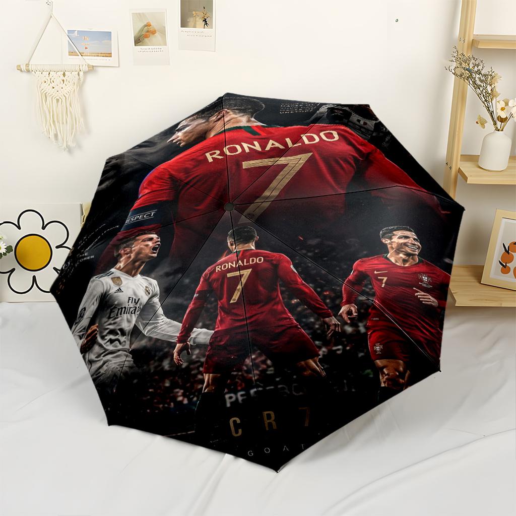 Ronaldo's Legacy Soccer Automatic Umbrella Retractable Design with 8-Rib Durability Foldable Design for Outdoor Daily Use Elegant Umbrella