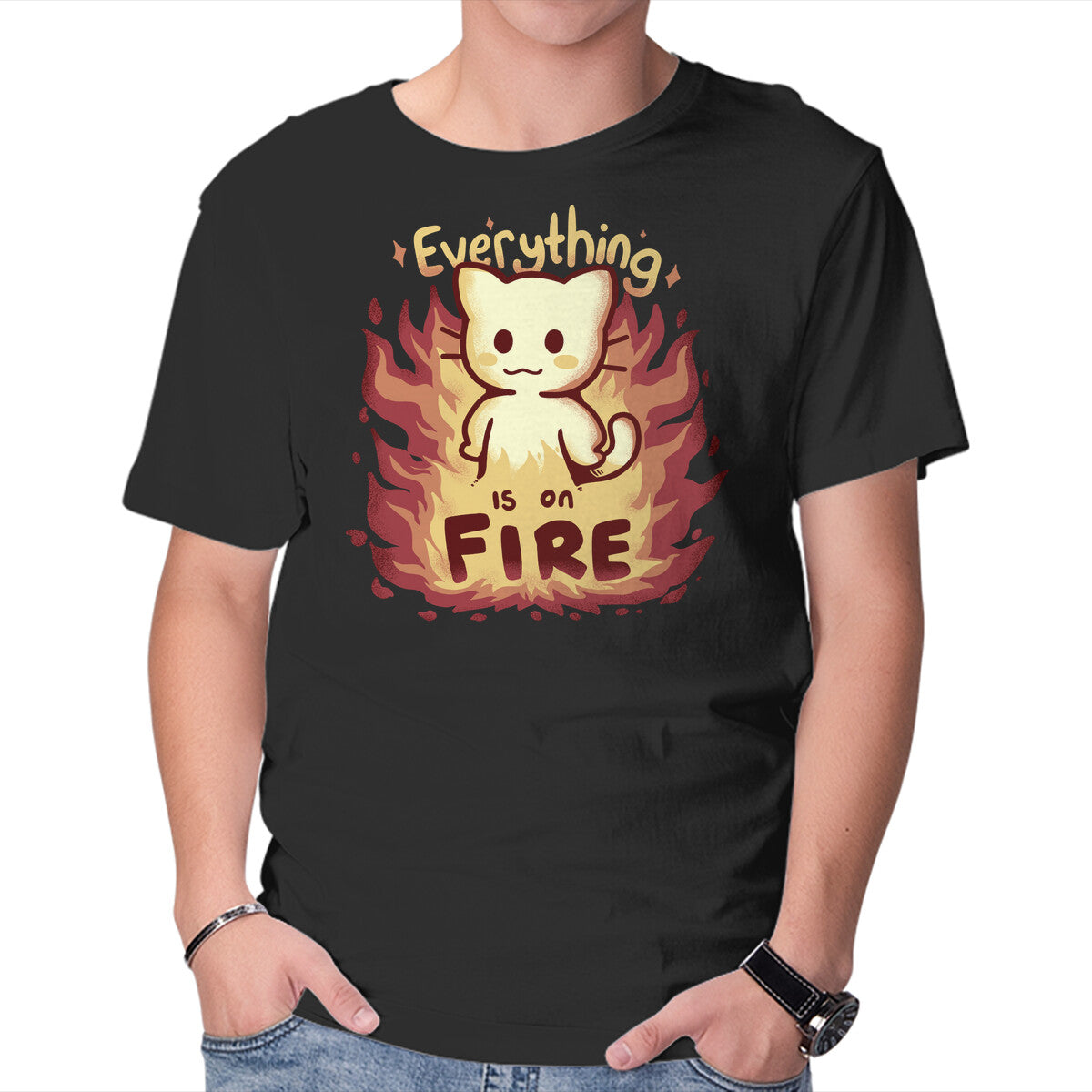 Unisex Crew Neck T-Shirt Everything Is On Fire Graphic Short Sleeve Casual Tee XL