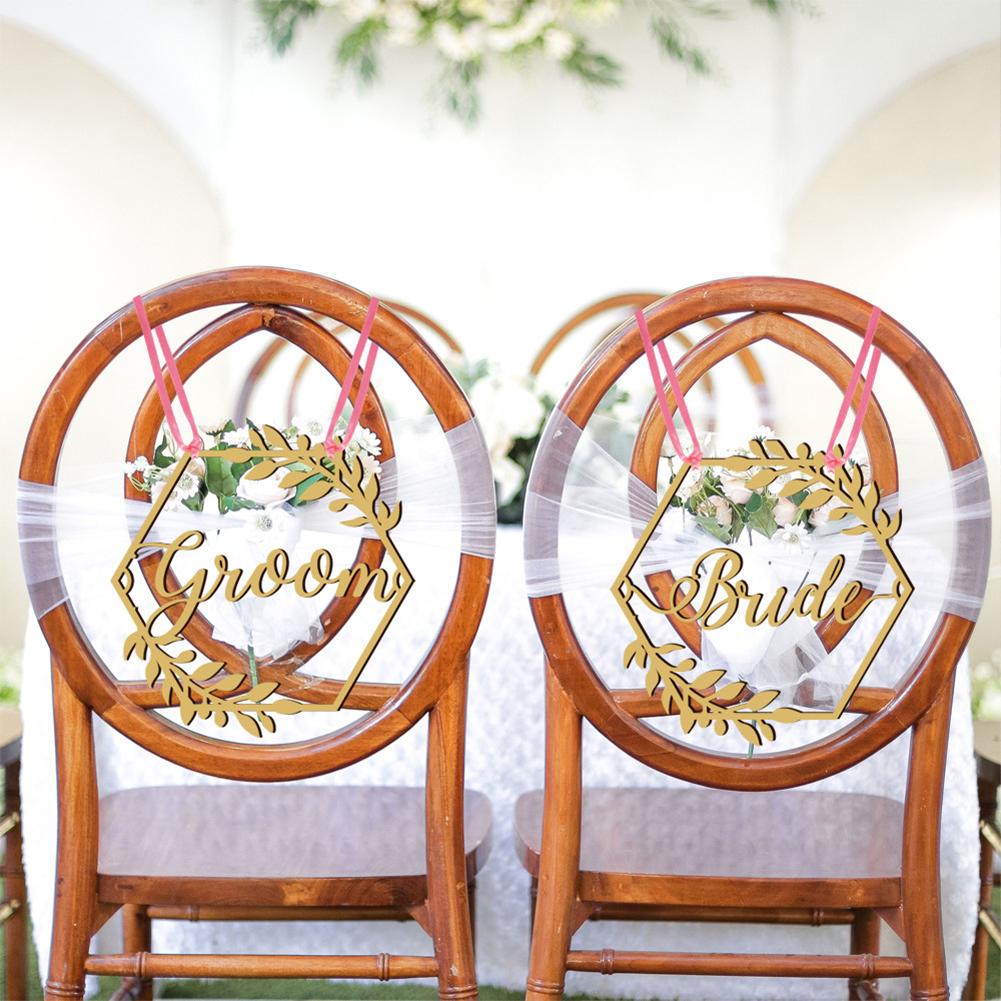 1 Pair Wooden Chair Sign Bride Groom Sign Chair Decor Chair Back Hanging Pendant For Wedding Decorations