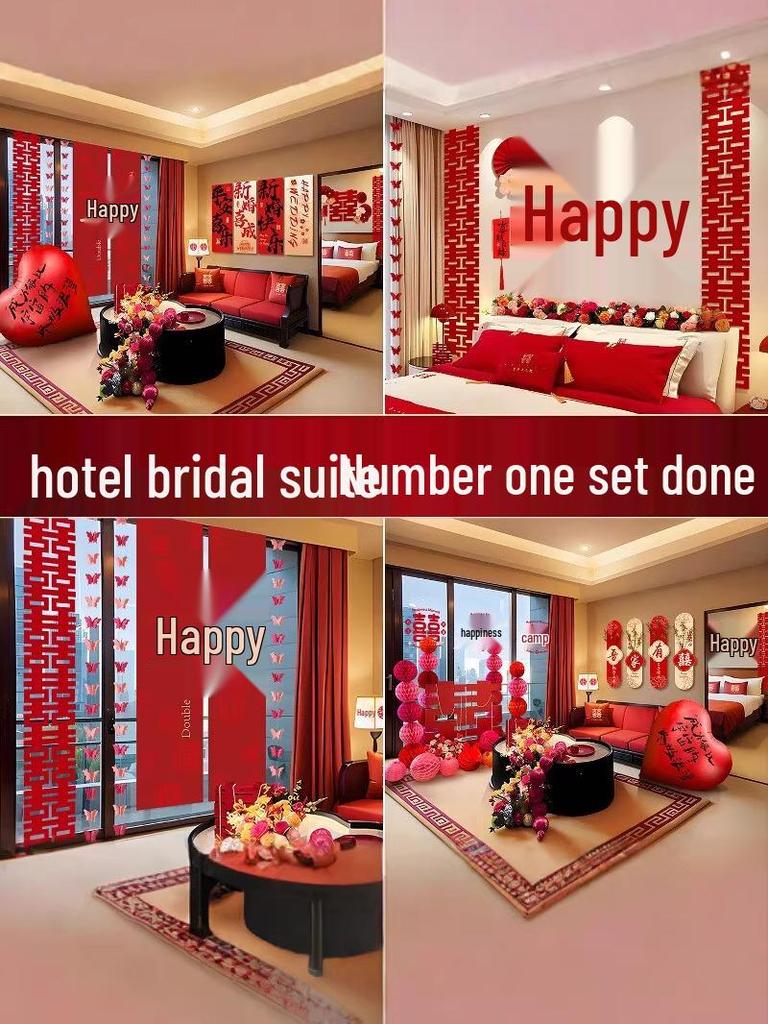 Complete Wedding Room Decoration Set: Non-Damaging Decor for Bride's Family Living Room and Bedroom