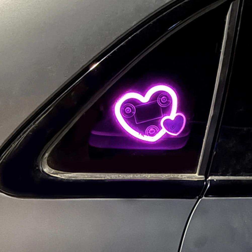 Doppelherzform LED Solar Auto Innenraum Atmosphärenlicht USB-betrieben Neon Fenster Dekorative Lampe Auto Dekor Zubehör