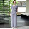 Elegant Mother's Summer Outfit: Dignified Short-Sleeve Top & Wide-Leg Pants Set for Middle-Aged & Elderly Women