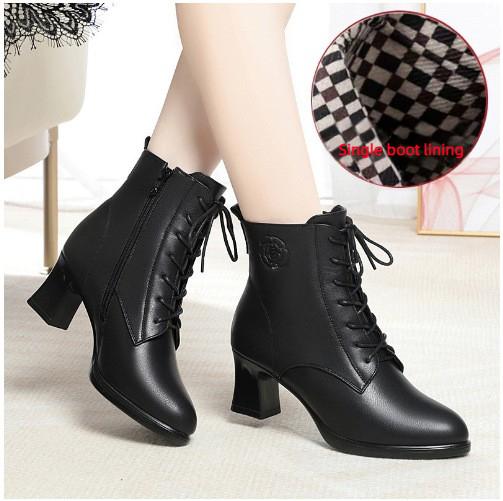 New Autumn/Winter Style Women's Soft Leather Boots with Chunky Heel, High Heel, Waterproof Platform, Fleece Lined