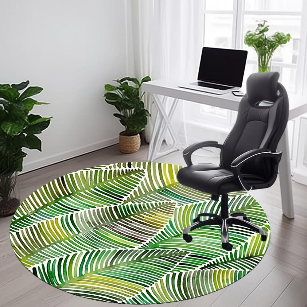 1pc Palm Leaves Pattern Office Round Area Rug, Mat Suitable For Office, Under Office Chairs Bedroom Living Room Home Decor, Room Deco