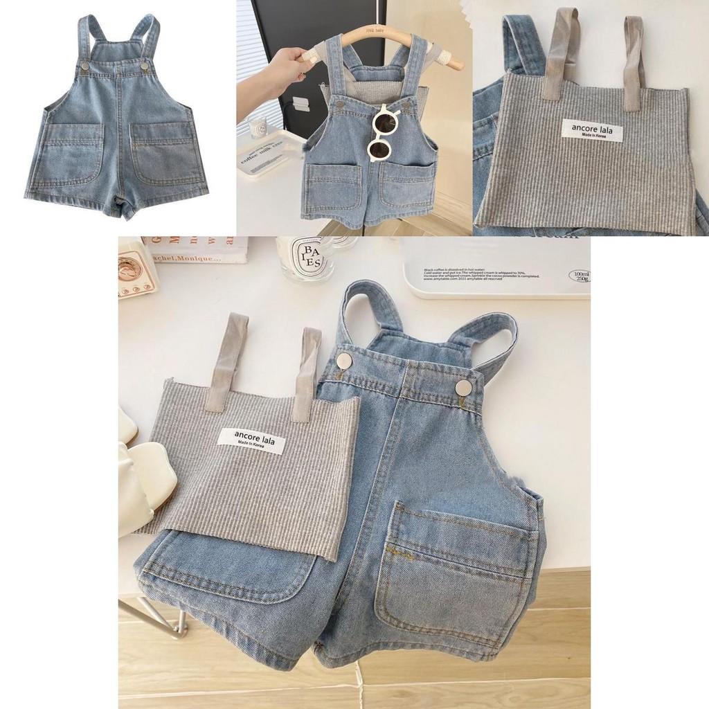 Trendy Summer Denim Overall Outfit For Girls With Stylish Sleeveless Design And Comfortable Cotton Fabric
