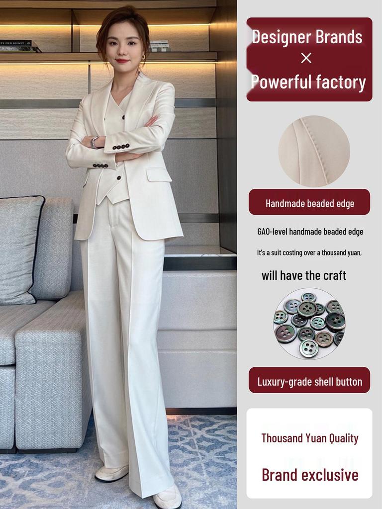 Executive Women's 3-Piece Suit: Autumn/Spring Vest & Straight-Leg Pants for a Powerful, Professional Look