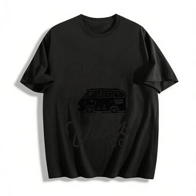 Retro-Bus-Print Lässiges T-Shirt The Good Vibes Co Vintage-Vibe Oberteil Reines Baumwoll-T-Shirt