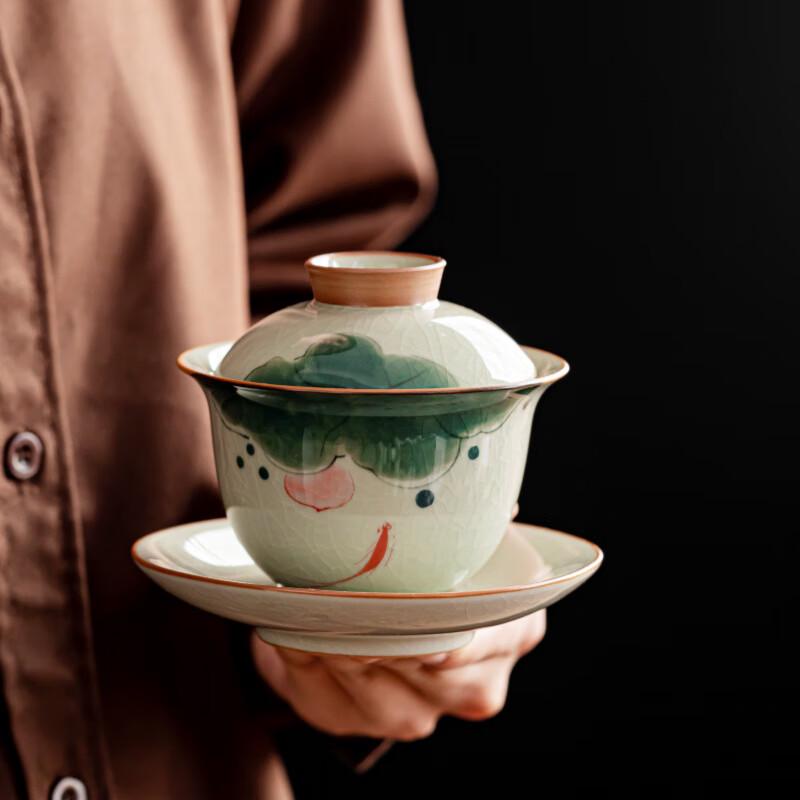 ZJ Hand-painted Ge Kiln Ceramic Gaiwan