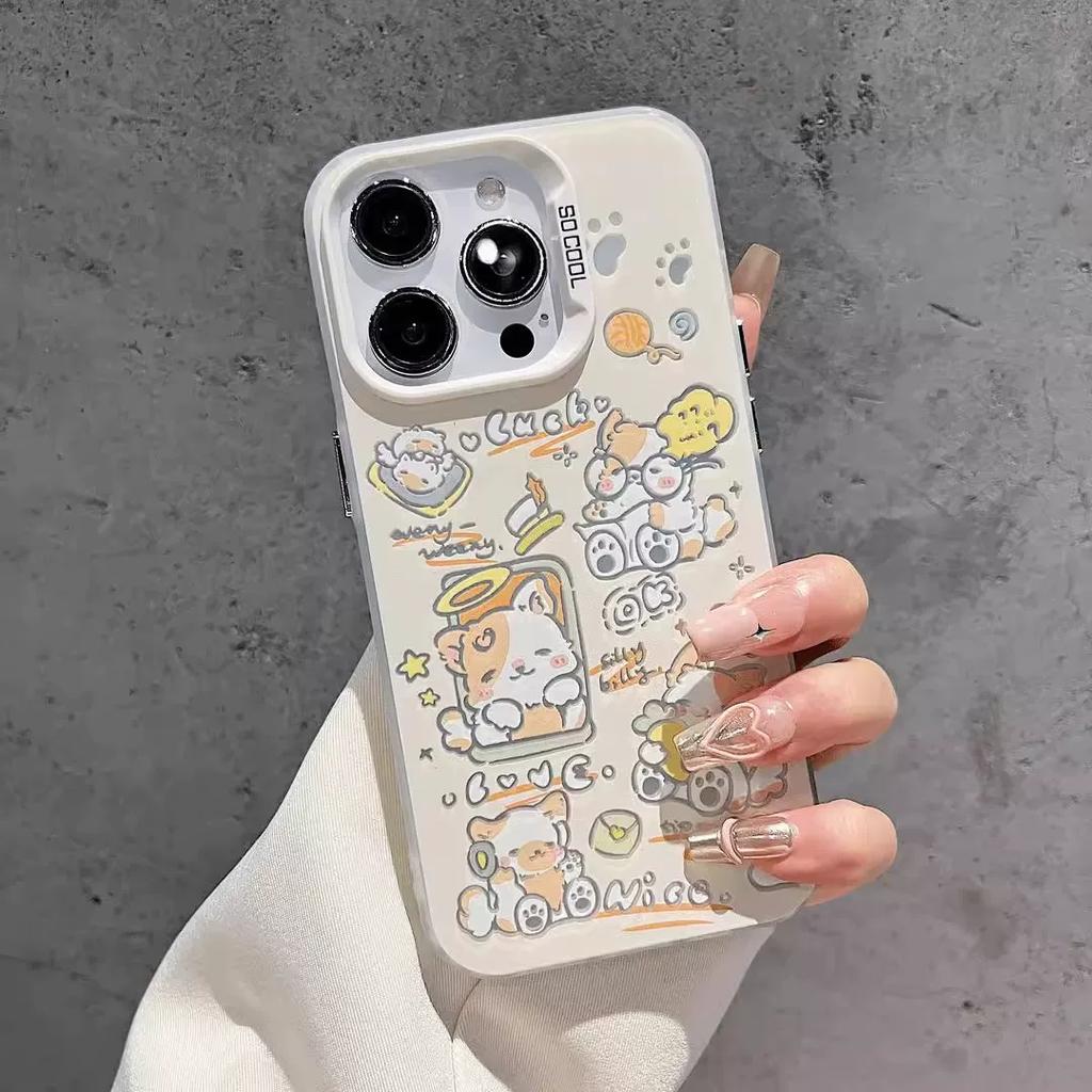 Cute Cartoon Cat Phone Case, Matte Shockproof Kawaii Protective Cover for iPhone