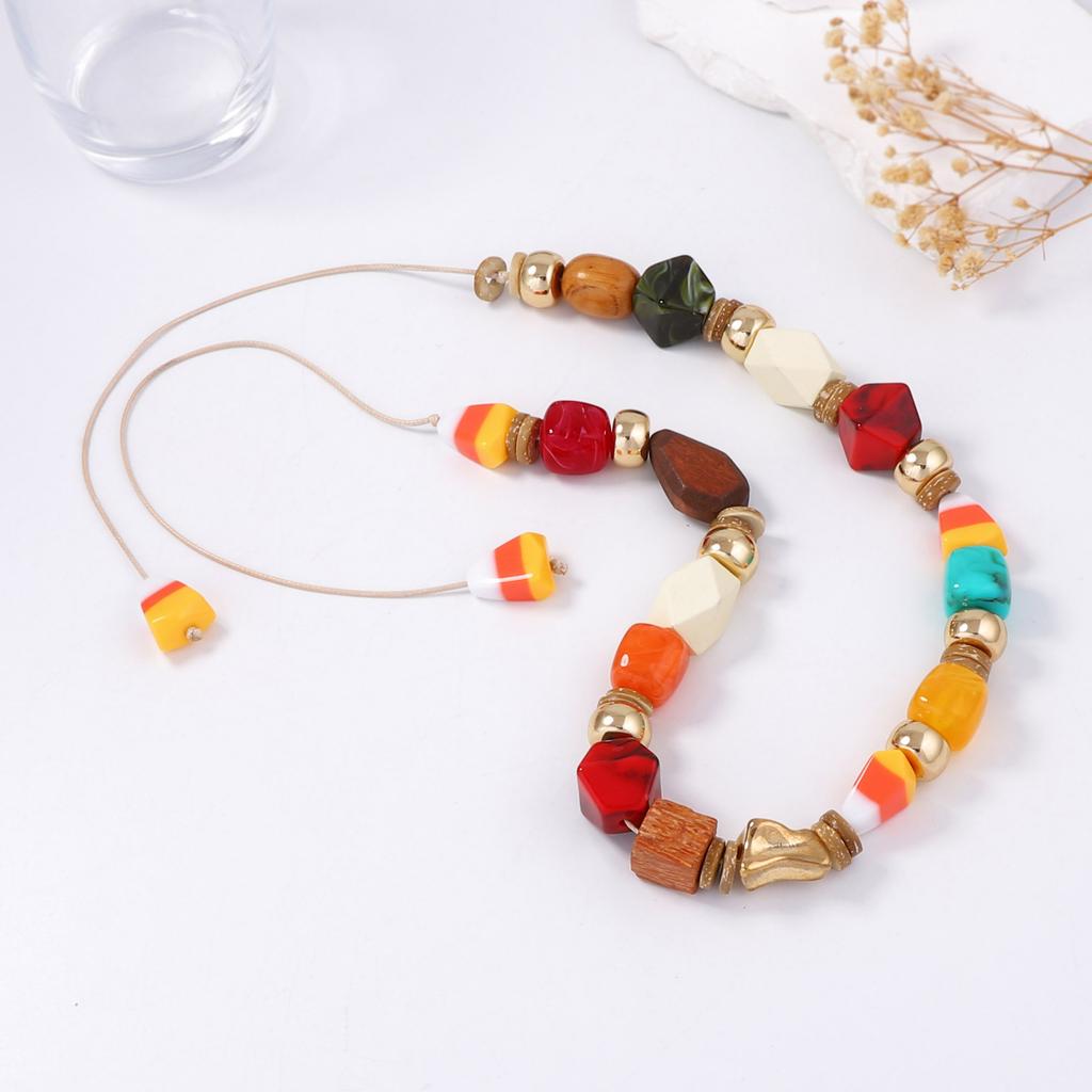 European and American Simple Fashion Kaleidoscope Tether Necklace String Geometric Wood Beads CCB Pumpkin Slice Color Women's Necklace