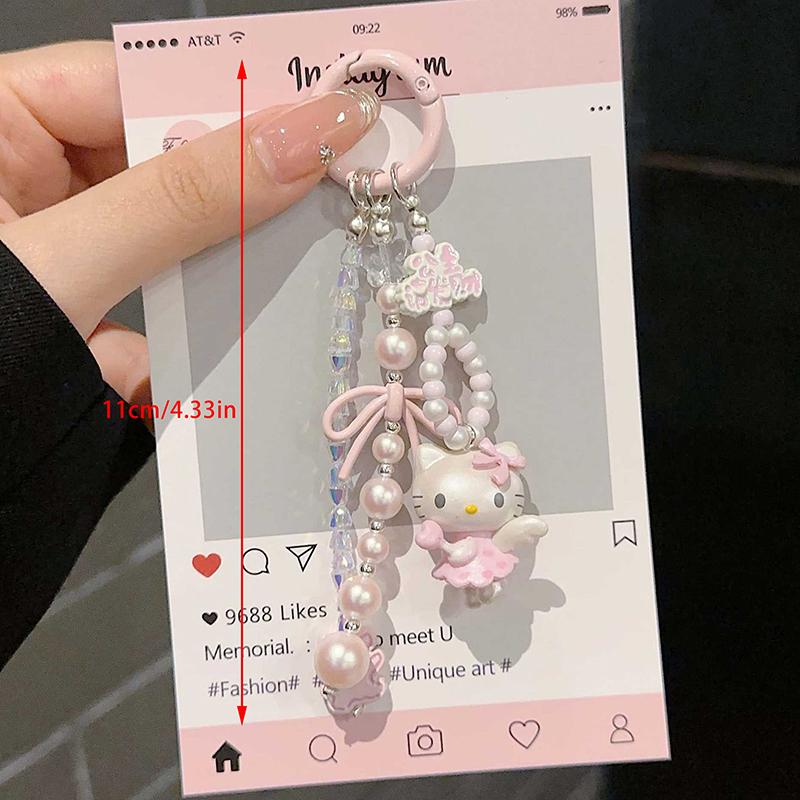 Sanrio Cute Cartoon Character Series Cute Bead Chain Small Bow Keychain Bag Pendant