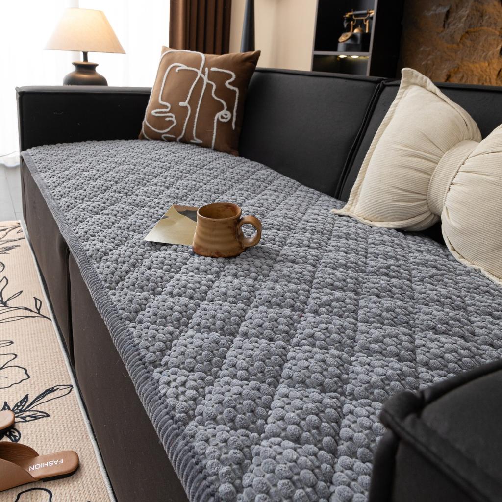 1pc Vintage-Inspired Corduroy Quilted Sofa Cover with Non-Slip Backing, Soft Colour Geometric Pattern, Machine Washable Sofa Pad