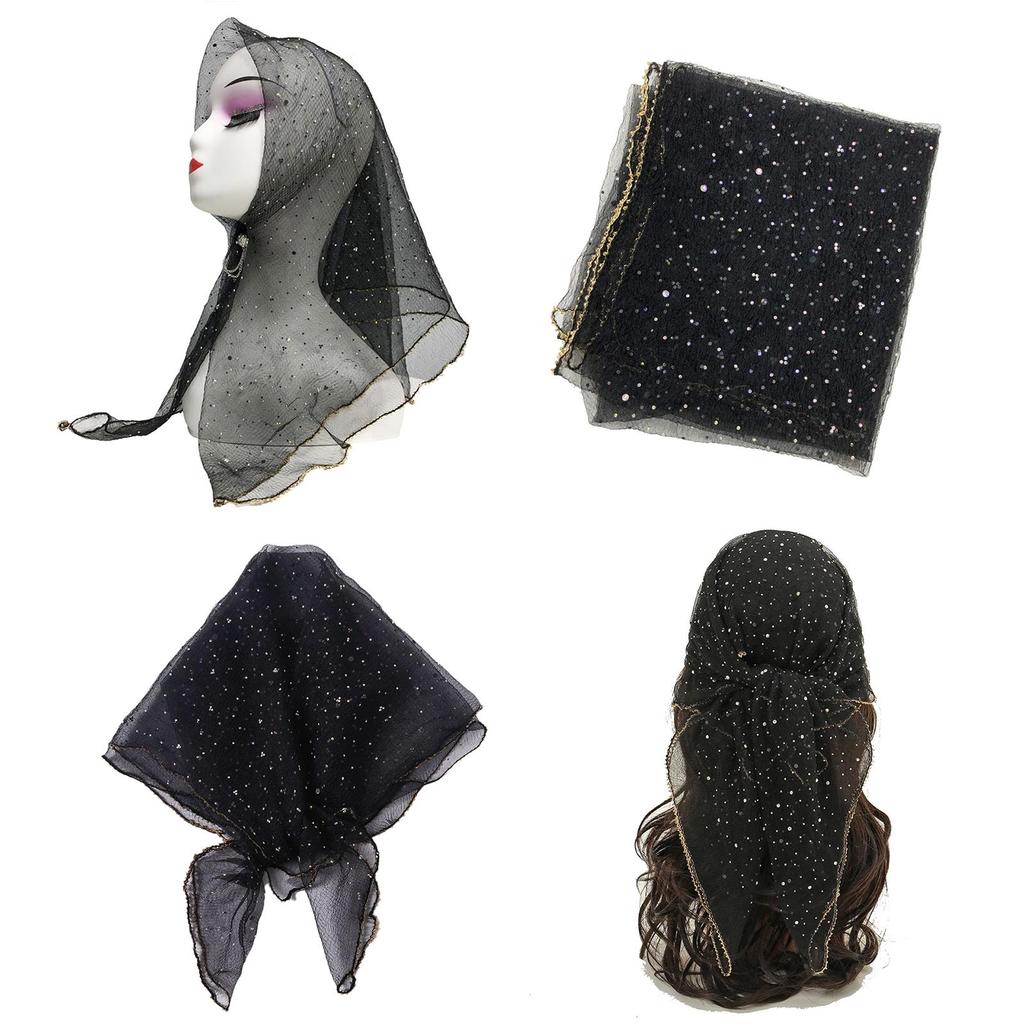 80cm Glitter Rhinestone Square Scarf, Sparkly Mesh Head Wrap for Women